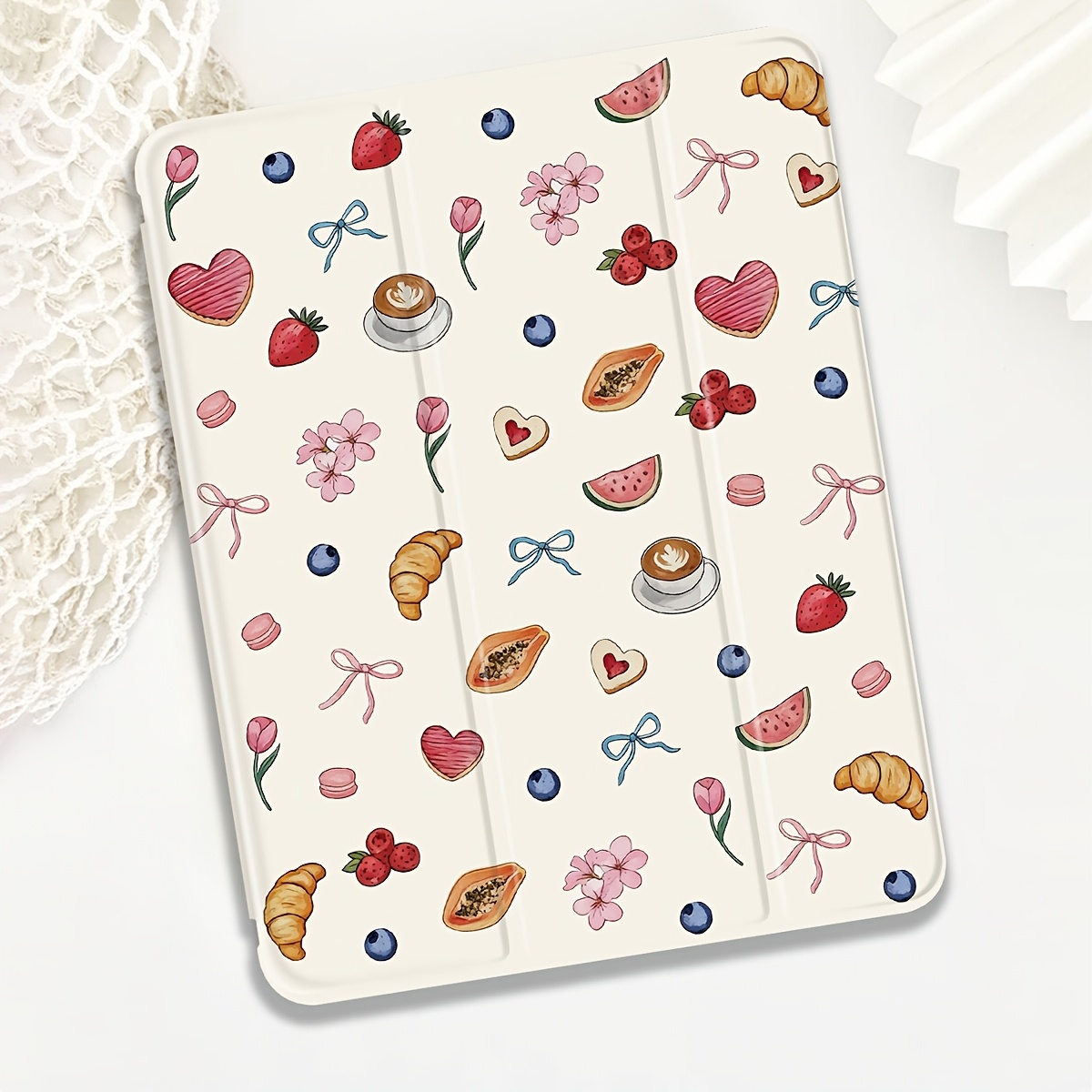 TEMU Fruit Bow Flat Case, Compatible With Ipad (a16) 11-inch, Painted Pattern Protective Cover Compatible With -inch/air 11 2024/2025/2026, Suitable
