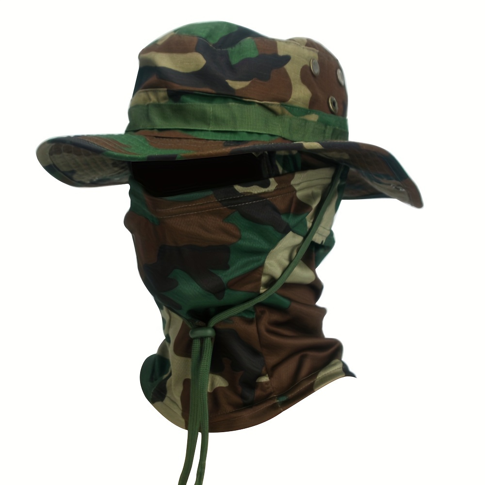 3D Leaf Camo Ghillie Hat - Wide Brim Sun Protection, Fishing & Hunting Cap With Neck Flap