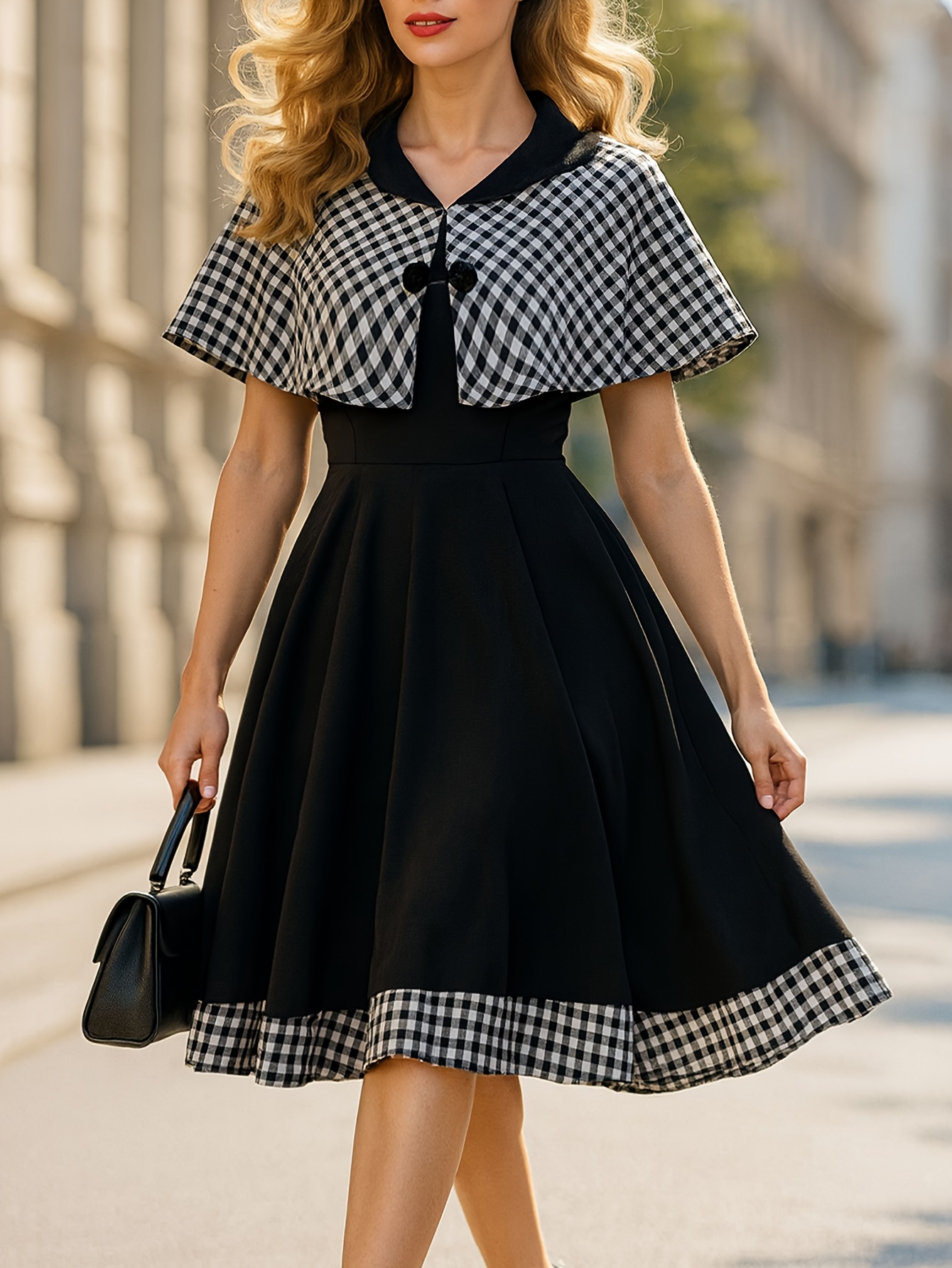 denim a line midi dress Zapaka Women Yellow Peter Pan Collar 1950s Dress Long Sleeves A-Line Midi  Vintage Dress – ZAPAKA NZ main image 0