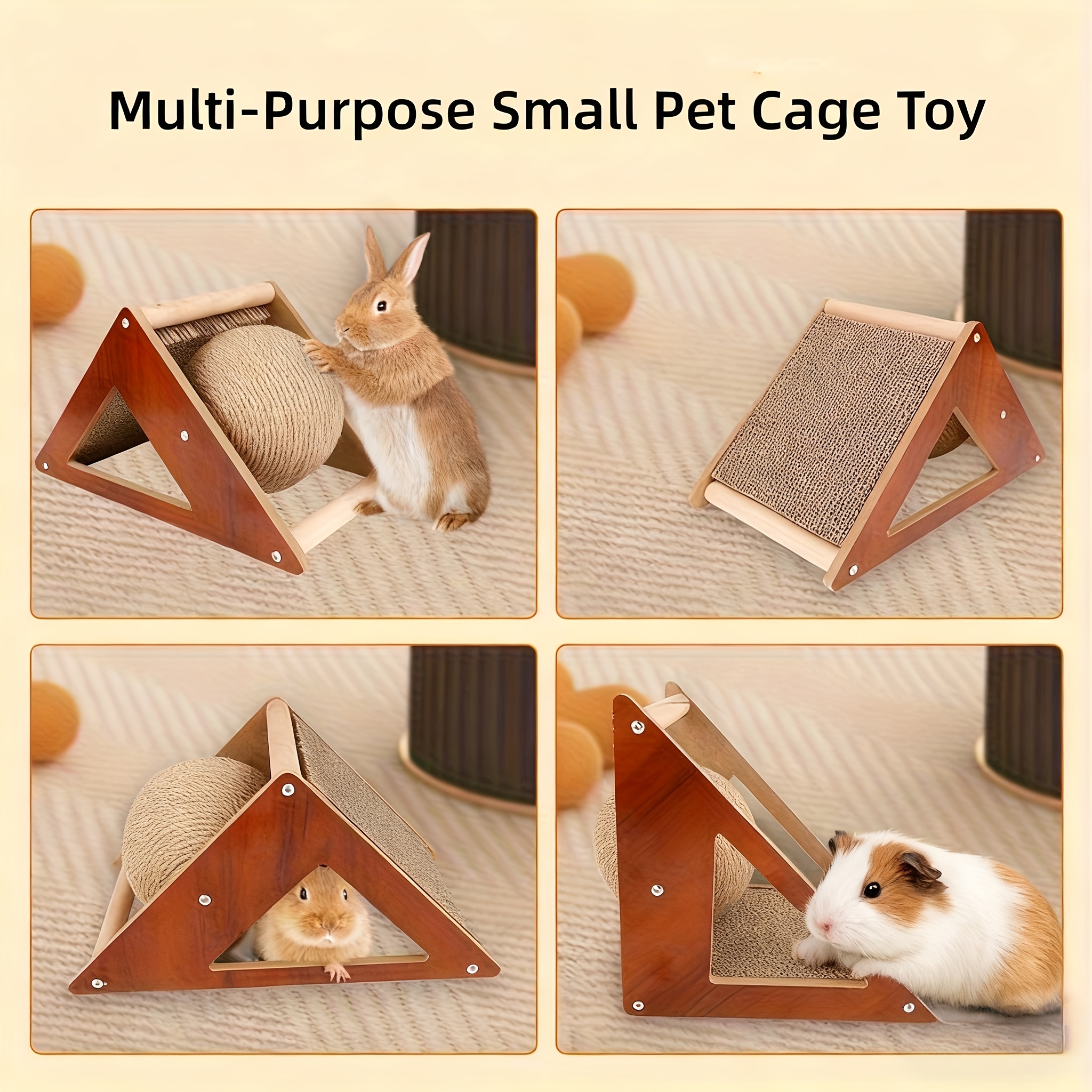 Small Pets Scratching Pad Toy Set, with Rotating Scratching Ball, Triangular Cardboard And Hand-Wrapped Sisal Rope Claw Grinding Balls, Multi Options for Indoor Cage Interactive Play And Small Pets' Nail Care, Cardboard for Hamster, Rabbit, Guinea