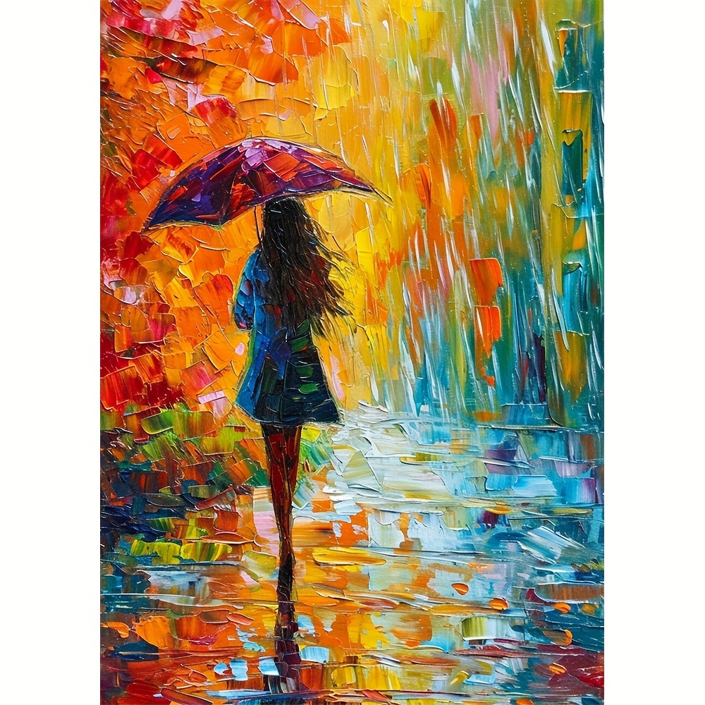 

1pc Large Size 30x40cm/ 11.8x15.7inch Without Frame Diy 5d Diamond Art Painting People In The Rain, Full Rhinestone Painting, Diamond Art Embroidery Kits, Handmade Home Room Office Wall Decor