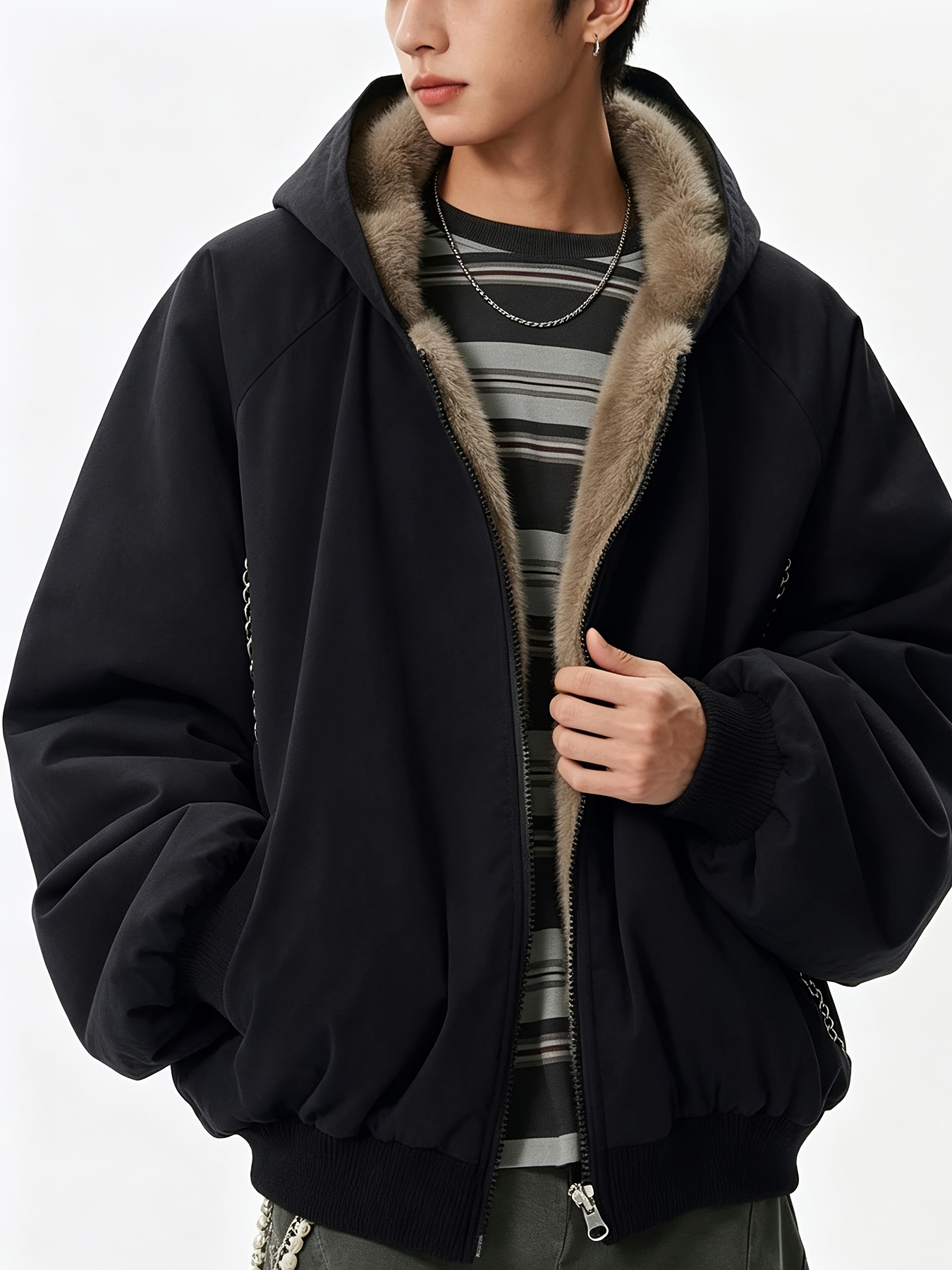 Men's Reversible Zip-Up Hooded Thick Jacket