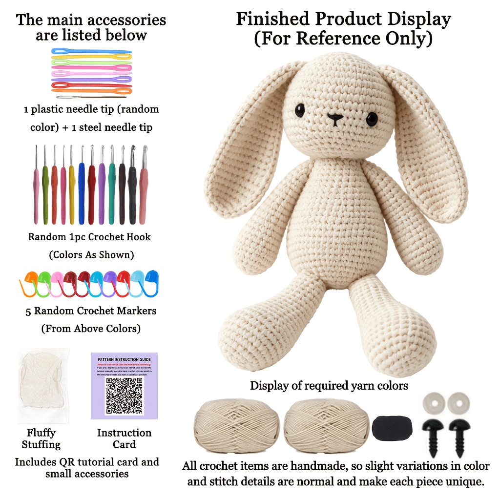 TEMU Kit de Crochet Animal Lapin : Inclut un Tutoriel de Crochet Adapté aux Débutants Adultes et un Ensemble de Matériel de Crochet pour Débutants,