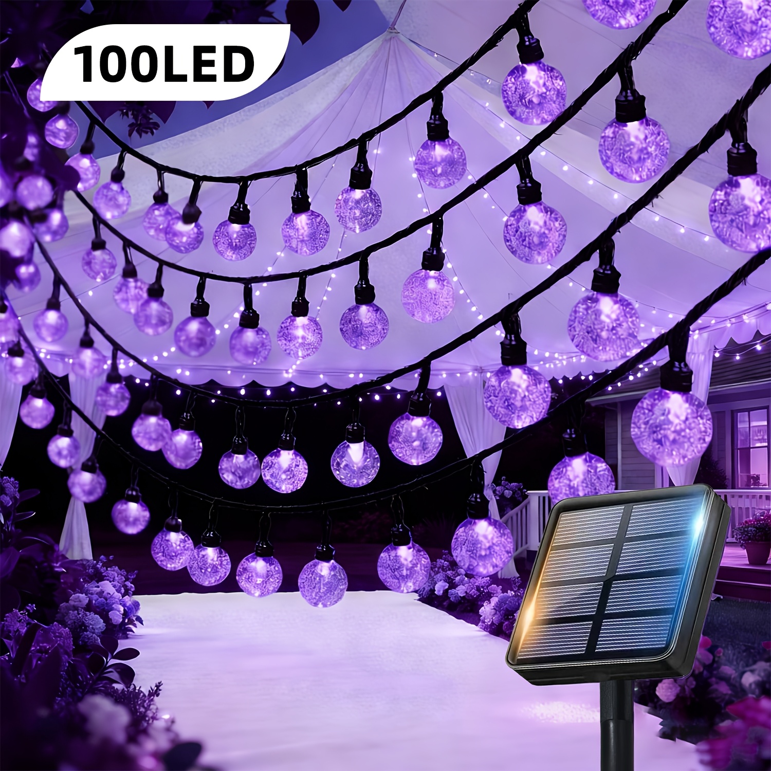 TEMU /100 Led Solar String Lights, Outdoor Crystal Ball Light Strip - 16.4/22.9/39.3ft, 12 Lighting , Solar Powered, Suitable For Outdoor Gardens,