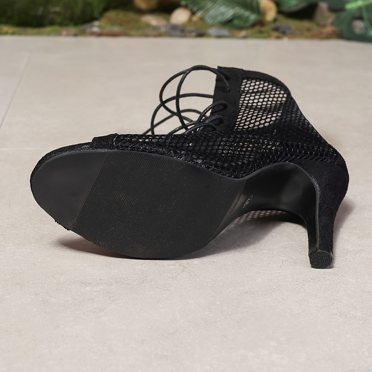 Jazz Shoes Black Rubber Heel Boots Women's Mesh Jazz Dance High