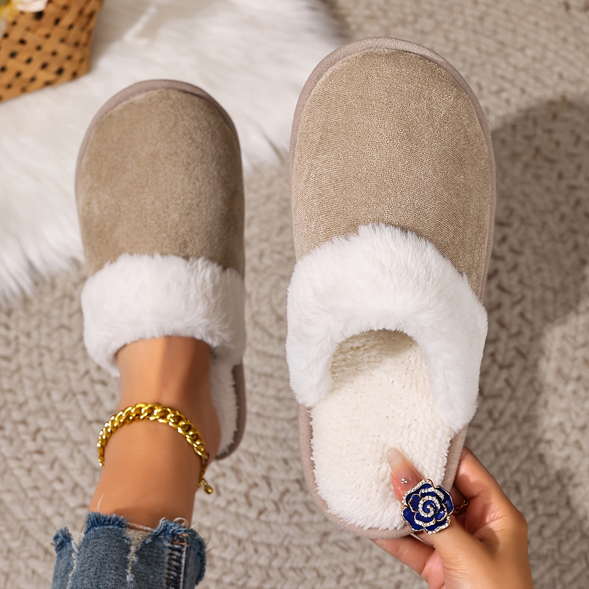 TEMU Chaussons d'intérieur doux et confortables à demi-bord, chauds, adaptés à toutes , chaussures pour femmes