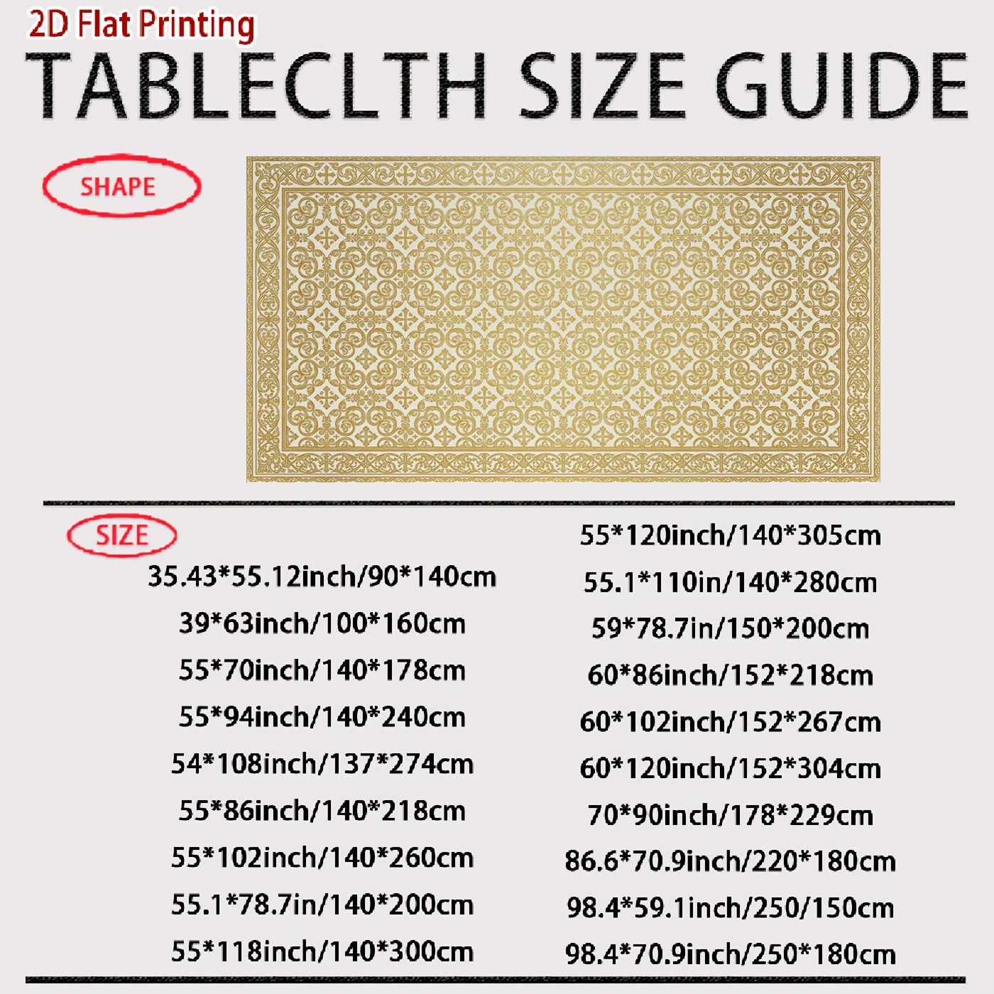[ Product] 1pc 2D Flat Printing Golden Classical Pattern Personalized Printed Rectangle, Round, Oval Tablecloth Suitable for Indoor And Outdoor Daily And Holiday Use, Birthday, Wedding, Dining Party Decoration, Coffee Table, Dining Table, Hotel