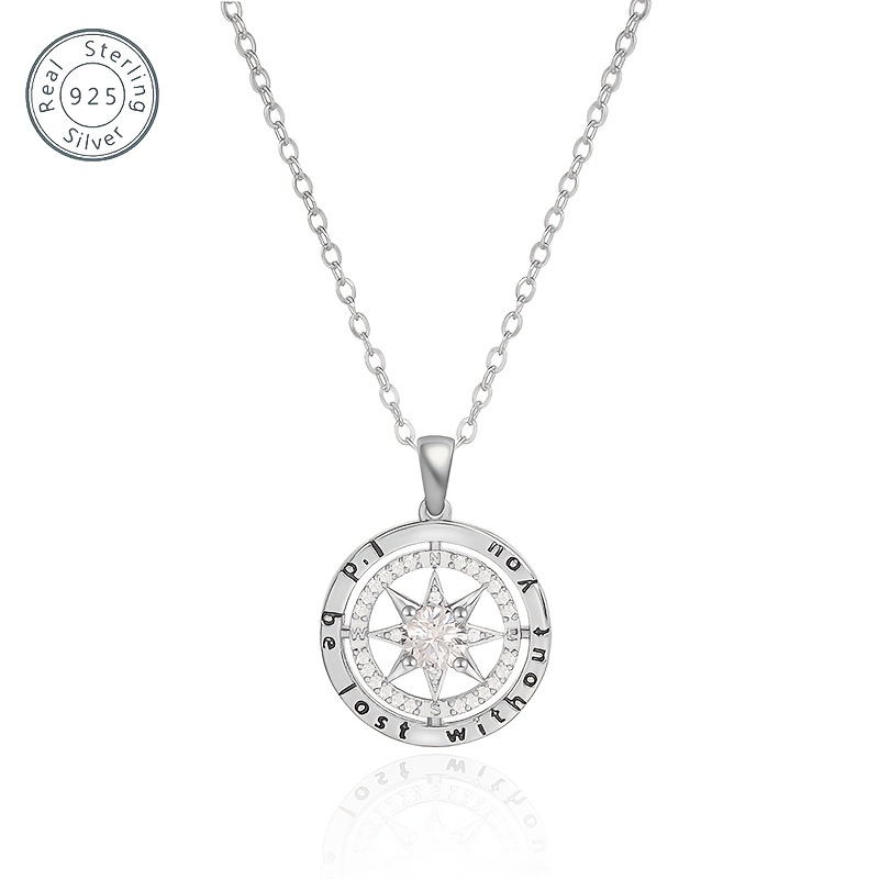 TEMU 925 ' Golden/silvery Compass Pendant Necklace, A Luxurious And Inspirational Perfect Gift For Valentine's Day, Birthdays, And Graduation Season,