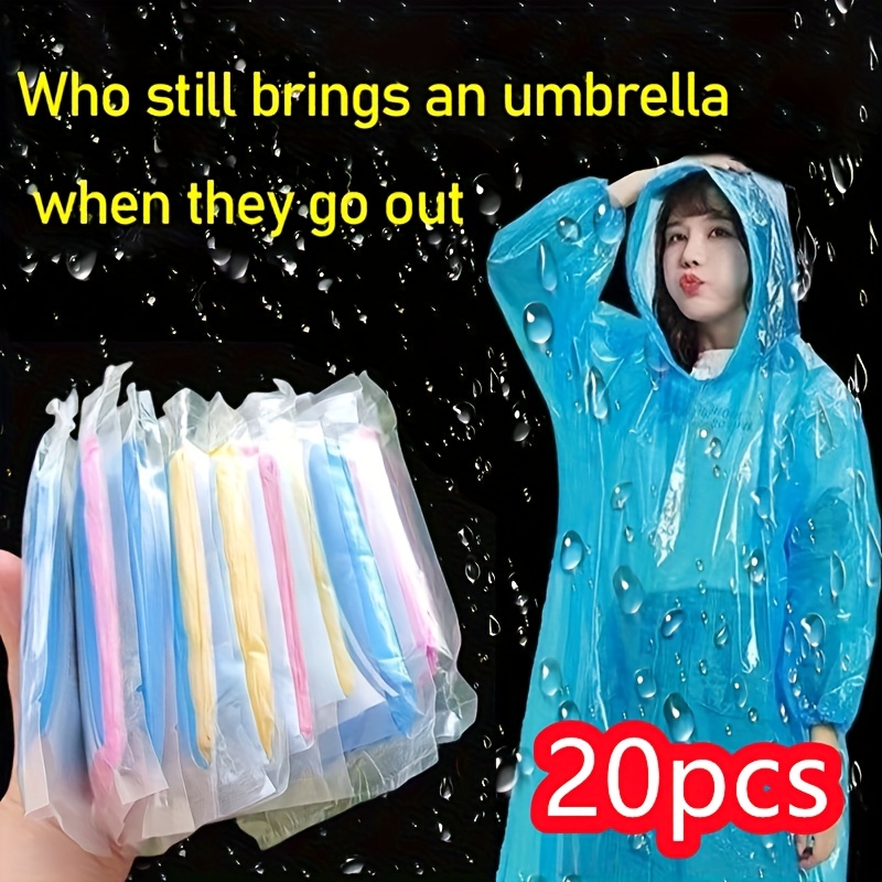 TEMU Lot aléatoire de 20 ponchos de pluie d' portables et en de , emballés individuellement, veste imperméable légère en plastique, adaptée à la