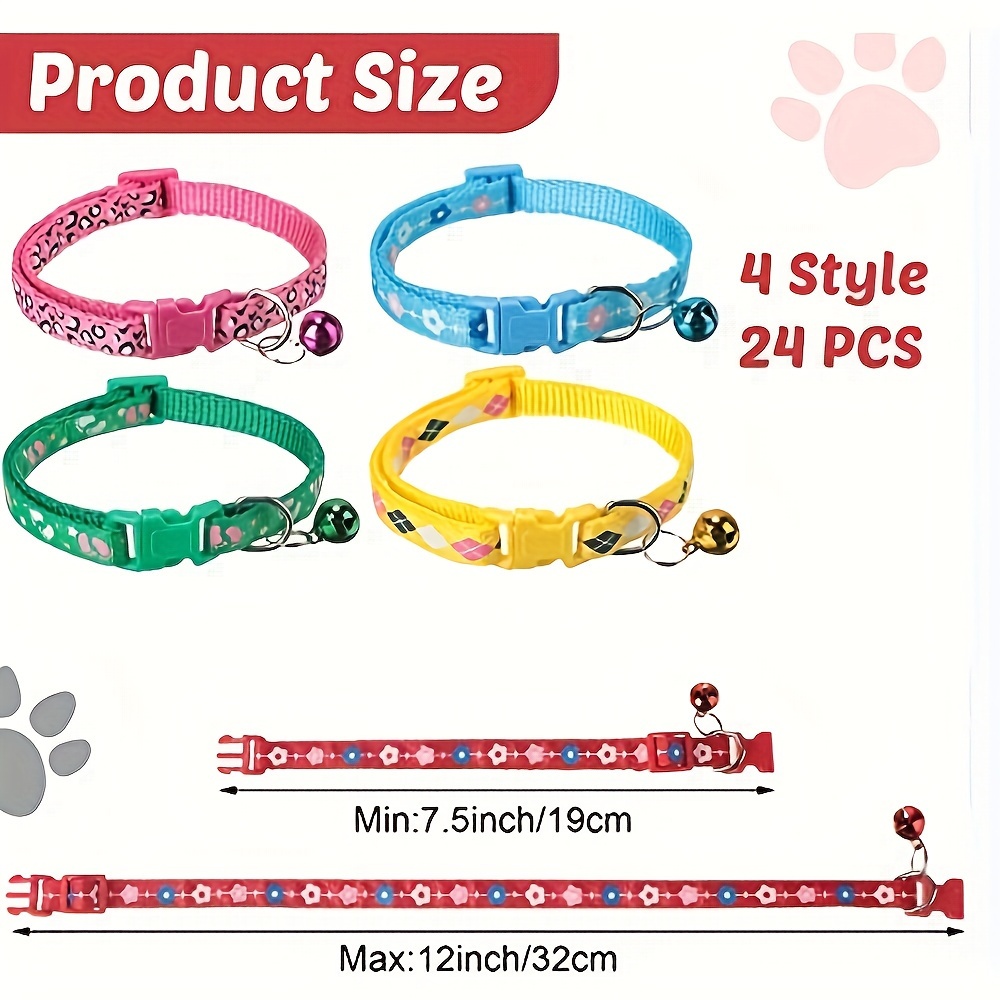 24pcs Random Colors Pet Collars with Colorful Patterns