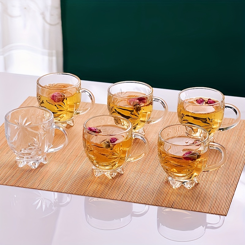 Image of 6pcs Clear Glass Coffee Cups With Handle, Starburst Footed Glass Mug For Latte, Iced Coffee, Tea, Durable Drinking Glasses For Home And Kitchen, Dishwasher Safe, Spring Drinkware, Mother's Day Gift