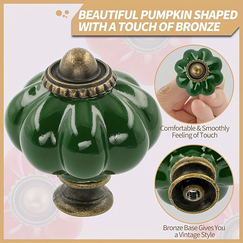 12pcs Vintage Dark Green Ceramic Cabinet Knobs - 1 Set of Dresser Knobs,  Drawer Pulls & Handles with Mounting Screws