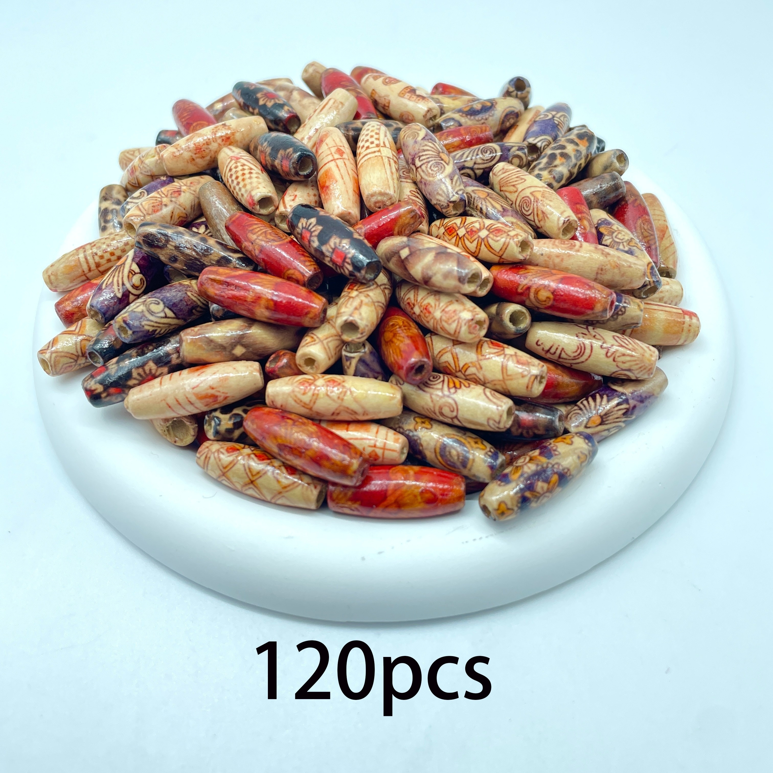 Image of 120pcs Printed Wooden Beads With Holes In , Suitable For Necklaces, Hair Additions, Bracelets, And Craft Decorations