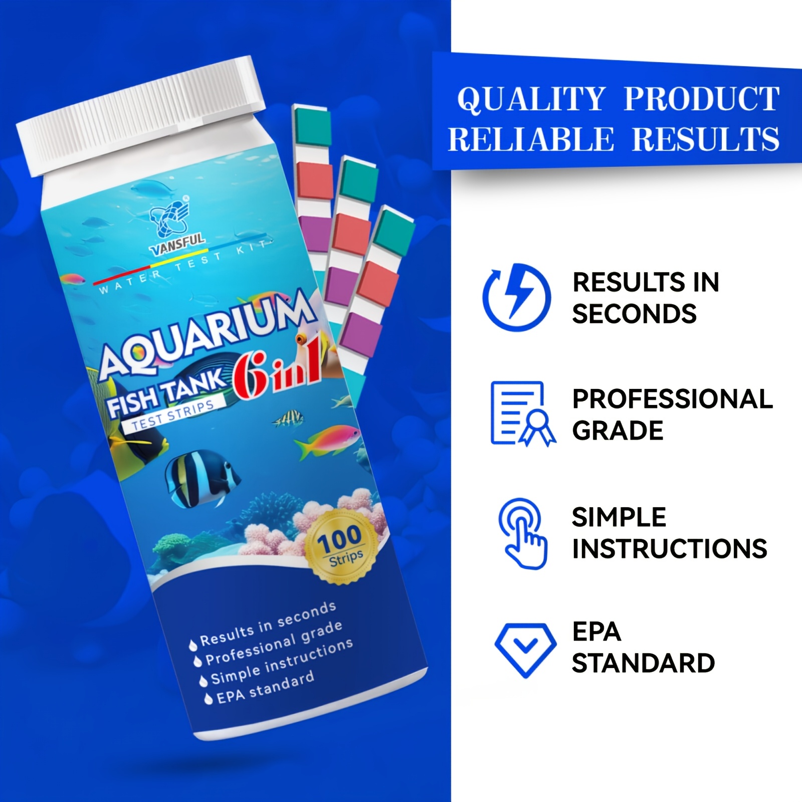 Aquarium Fish Tank 6-Item Water Quality Test Strips All-Round Detection Carbonate Nitrate Nitrite Hardness Residual Chlorine Ph Test Strips (100 Strips/Roll)