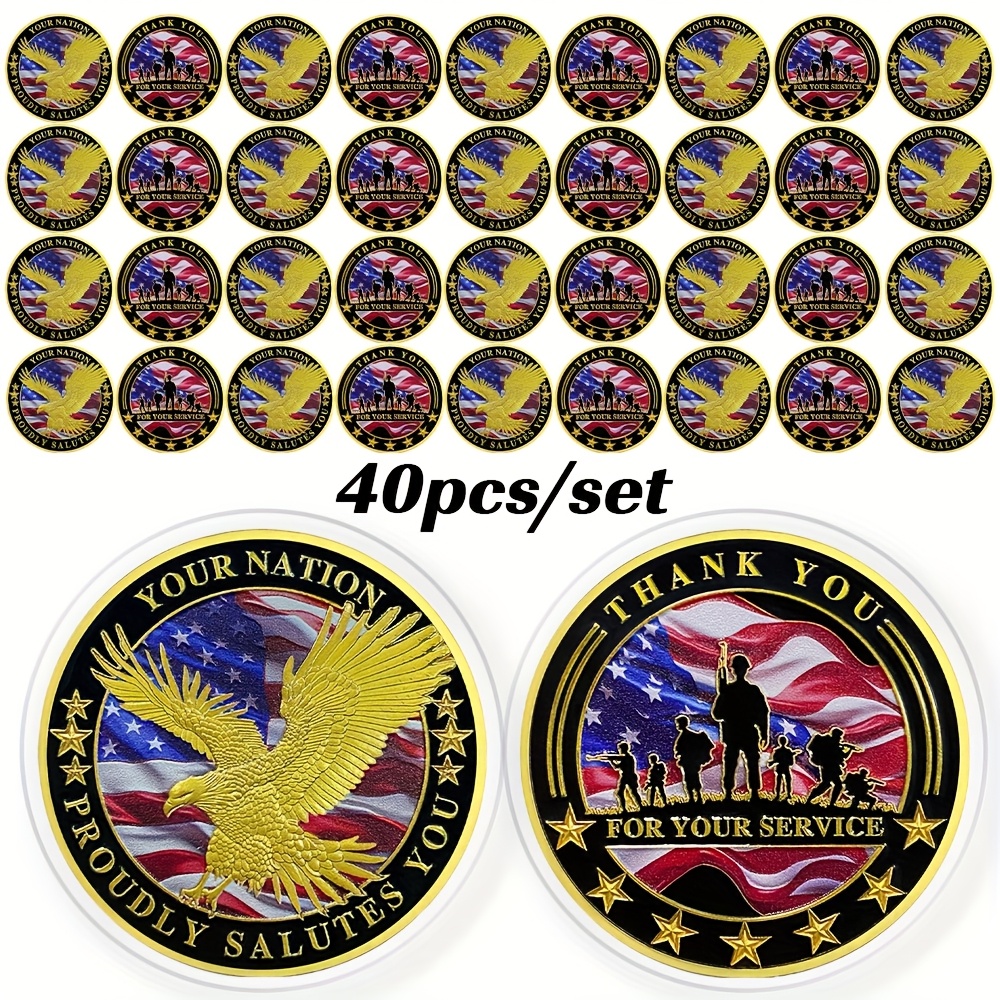 TEMU 40pcs Eagle Challenge Patriotic Commemorative Appreciation Thank You For Your Service Bulk Memorial Retirement Gifts Novelty Collectible Flag
