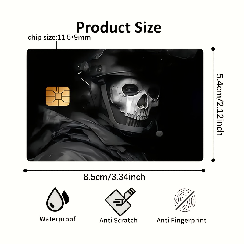 Skull Design Credit Card Sticker Used For Ebt, Transportation, Keys, Credit Cards, Debit Cards, Card Skins, Protect Bank Cards, No Bubbles, Suitable For Small Chip Cards