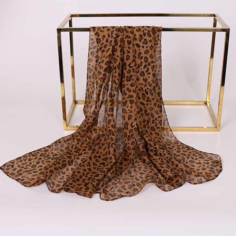 Image of 1pc Bohemian Style Leopard Print Women's Scarf - Breathable And Fashionable, Suitable For Travel And Beach