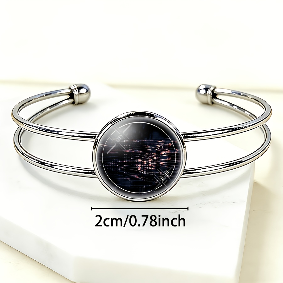 Adjustable Open Bangle with Round Time Gemstone Inlaid