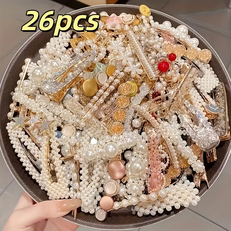 Image of 26pcs Elegant Women's Bow Tie Hair Clips, Temperament Hair Clips, Exquisite Korean-style Side Tassel Hair Clips, Plastic Duckbill Clips, Fashion Accessories, Styles Random