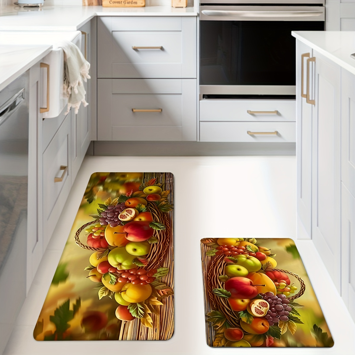 

1/2pcs Fruit Pattern Kitchen Mat, Non-slip Kitchen Rug, Durable Floor Mat, Comfortable Standing Runner Rugs, Kitchen Office Laundry Room Bathroom Home Decor Carpet