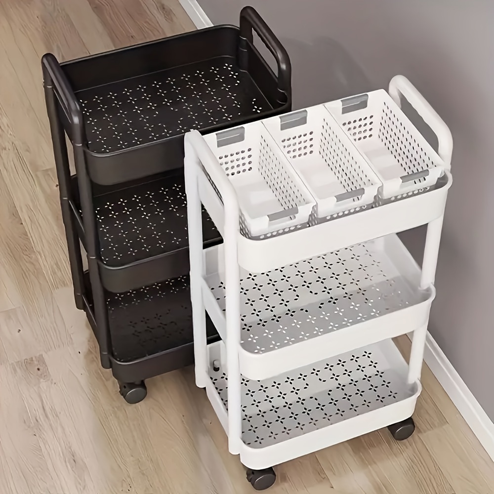 

Multi-tier Rolling Makeup Organizer Trolley - Freestanding Plastic Storage Cart For Cosmetics, Accessories With Special Function Bins, No Electricity Needed
