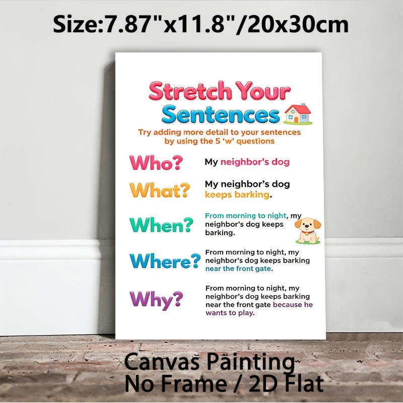 TEMU 2d Flat, 2d Flat, 2d Flat Classic Paintings Canvas Prints Poster Unframed, Sentence Expansion Guide Painting Poster, Colorful And Educational