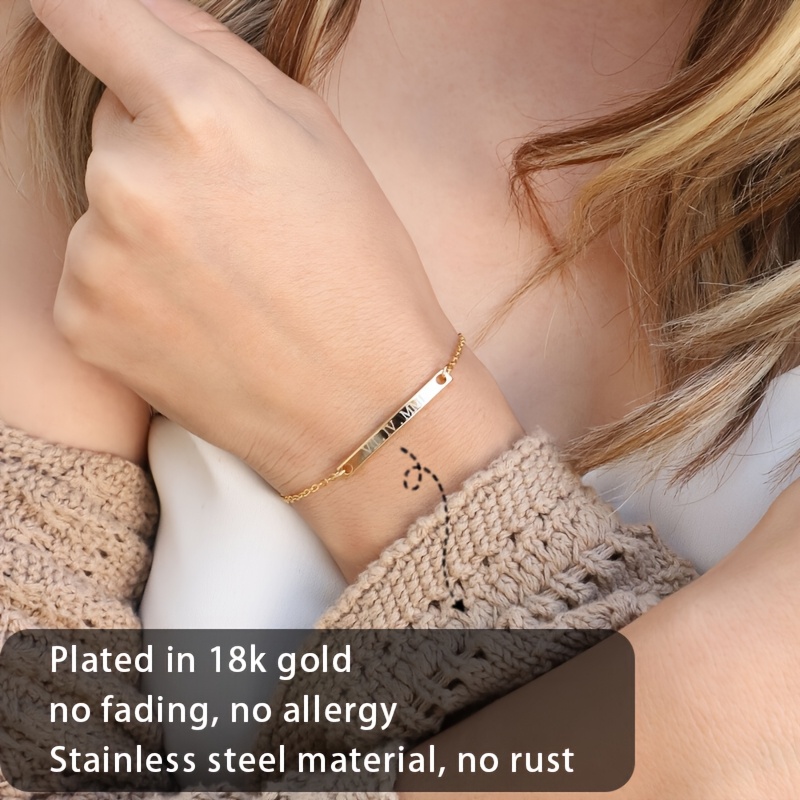 Custom DIY Name U-Shaped Stainless Steel Bracelet — 18K Gold Plated