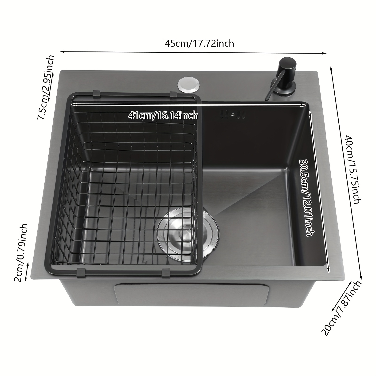 17.72*15.75*7.87in Sink Drop In Kitchen Sink, Topmount Stainless Small Workstation Kitchen Bar Sink, Single Bowl Kitchen Sink For Laundry Prep Rv Office Outdoor Yard