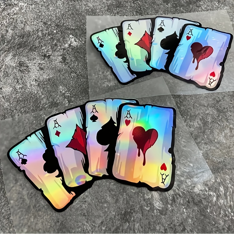 2 Pvc Reflective Laser Playing Card Stickers For Motorcycle Helmets, Waterproof Vinyl Decals Suitable For Tanks, Bumpers, Trunks, And Windows