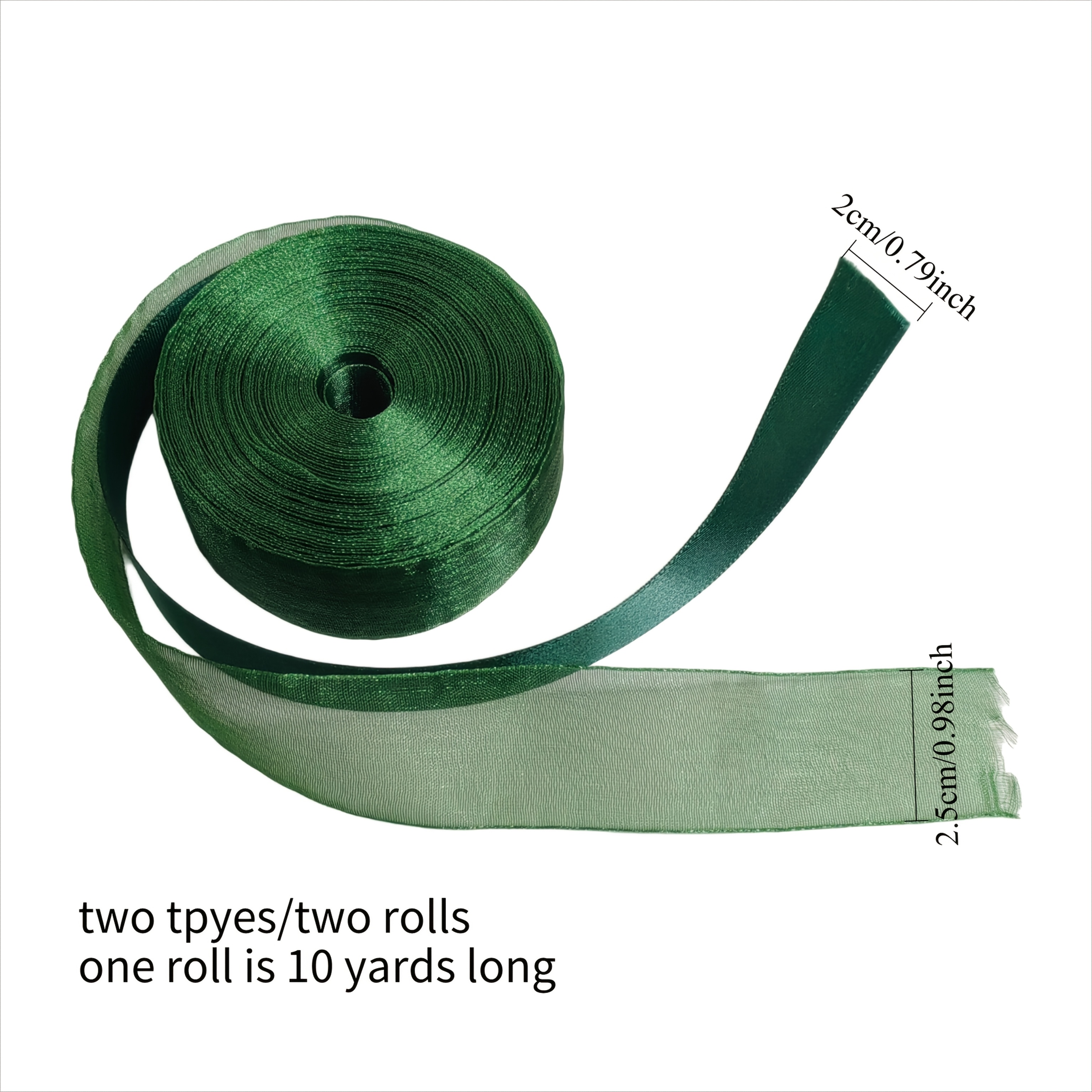 TEMU 2 pezzi Nastro con Verde Combinato, Nastro in Chiffon e Nastro Puro, Totale 20 Yards, e Nastro, per la Realizzazione di Materiali per Fiocchi,