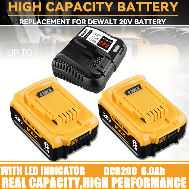 TEMU 2packs Dcb200 6.0ah High-capacity Lithium-ion Battery With 1pc Dcb112 Charger Replacement - Compatible With 20v Max Cordless Power Tools,