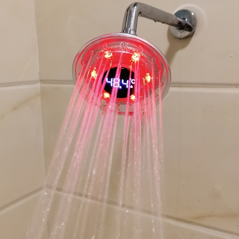 1pc led light up shower head with temperature display 4 inch wall mount hydro powered color changing with no battery needed plastic material bathroom accessories christmas lighting gift details 4