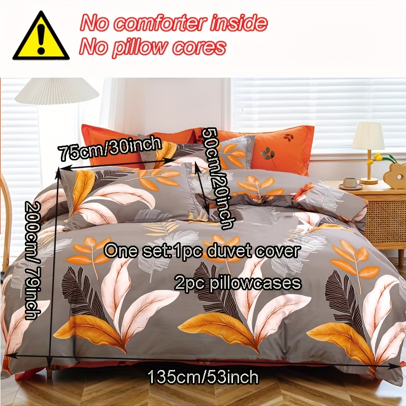 3pcs/set Microfiber Floral Print Duvet Cover Set | Lightweight, , Woven, Zipper Closure, Sanded