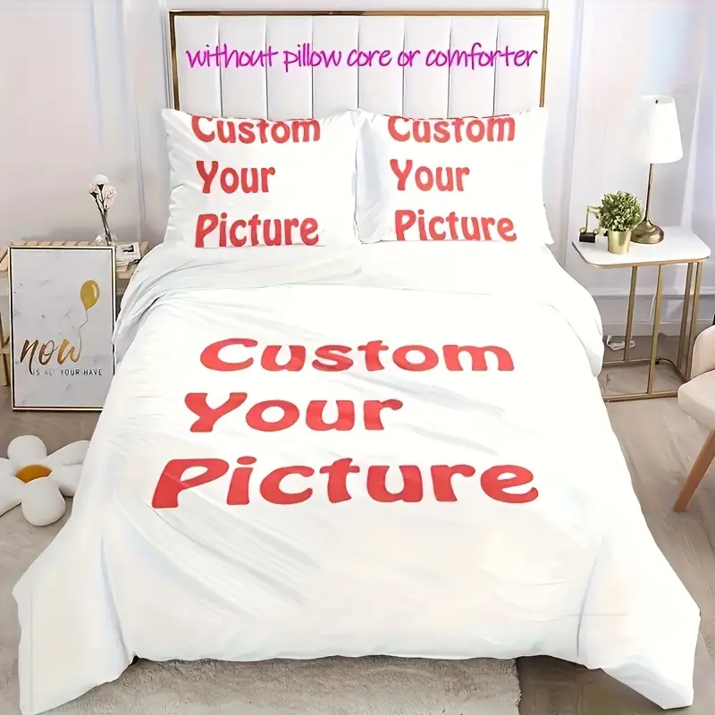 custom 3pcs bedding set with personalized photo 1 duvet cover and 2 pillowcases soft breathable polyester down er cover and pillowcase zipper closure machine washable suitable for bedroom or Product details 5