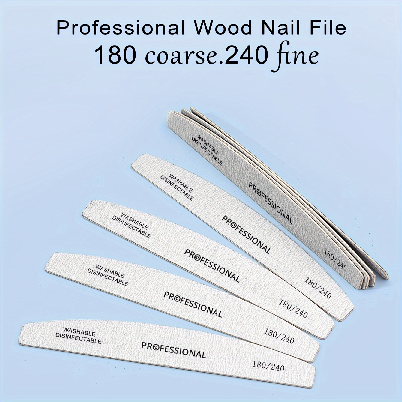 

5-pack Professional Wood Nail Files And Buffers Set - Dual Grit 180/240 Coarse Fine, Washable And Disinfectable, Unscented Manicure Tools For Shaping And Smoothing Nails