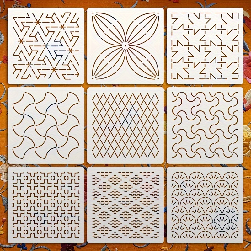 

9pcs Embroidery Stencil Set, 5.1" Reusable Quilting Patterns For Diy Crafts, Home Decor, Coasters & Canvas Fabric Design - Ivory Pet Material