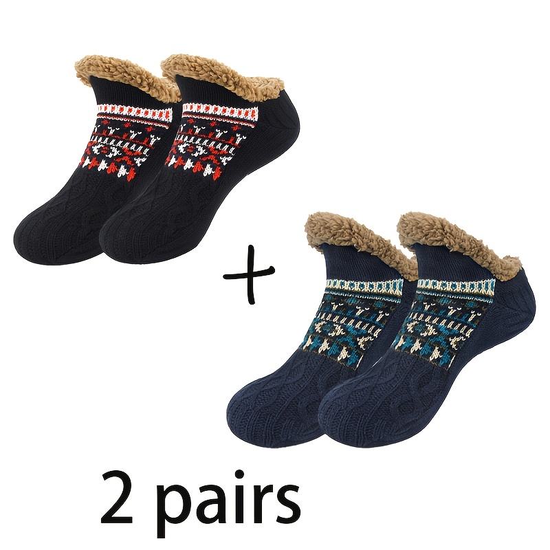 TEMU Manchettes de chaussettes unisexes épaissies doublées de peluche, 1/2 paire, style ethnique chinois, confortables, polyvalentes, simples,