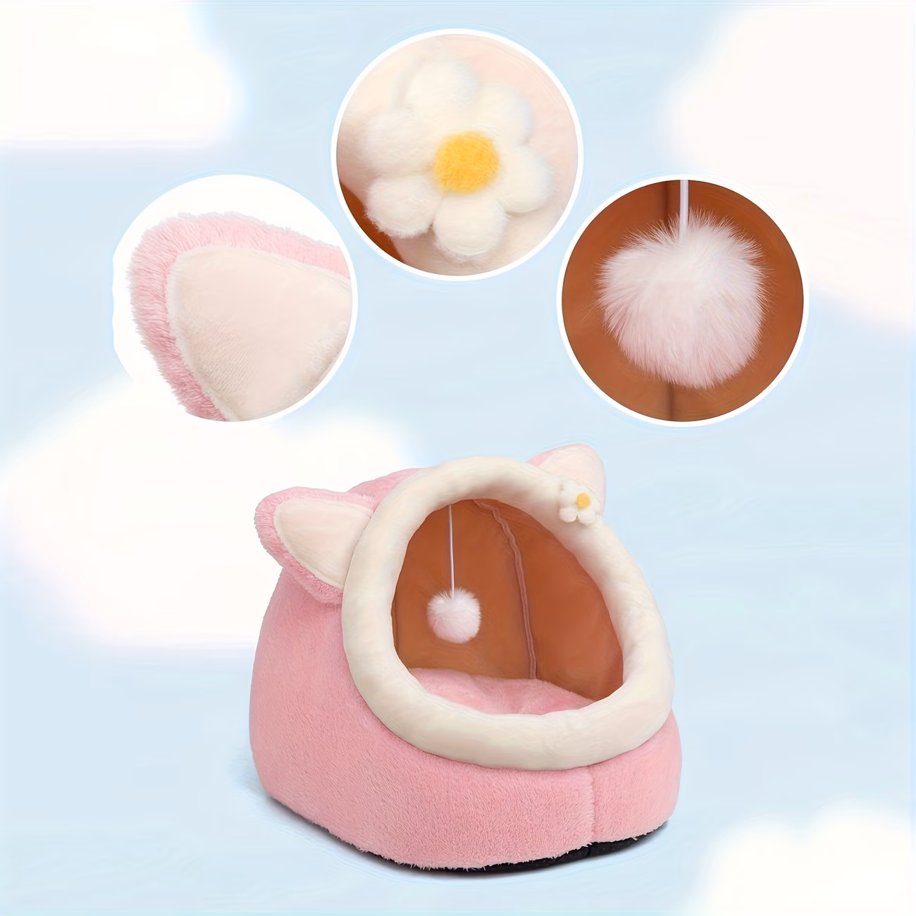 cat beds for indoor cats cute cat bed cave with hanging toy small cat houses with removable washable portable no deformation pet bed house design pink multiple sizes Product details 2