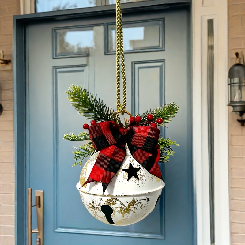 

[customer ] Classic Christmas Metal Bell With Bow & Straw - Round Hanging Doorbell Decoration For Holiday