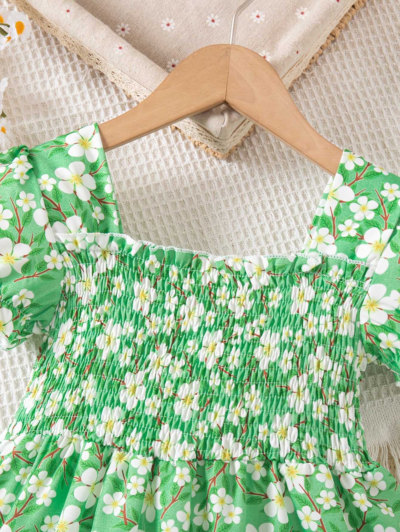 green dress with small white flowers Soft Sophistication Light Green Floral Embroidered Mini Dress main image 1