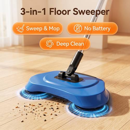 3 in 1 cordless rotating sweeper mop suitable for hard floors push broom with sweep mop functions dustpan attachment no required plastic floor for tile wood floors for bedroom bathroom