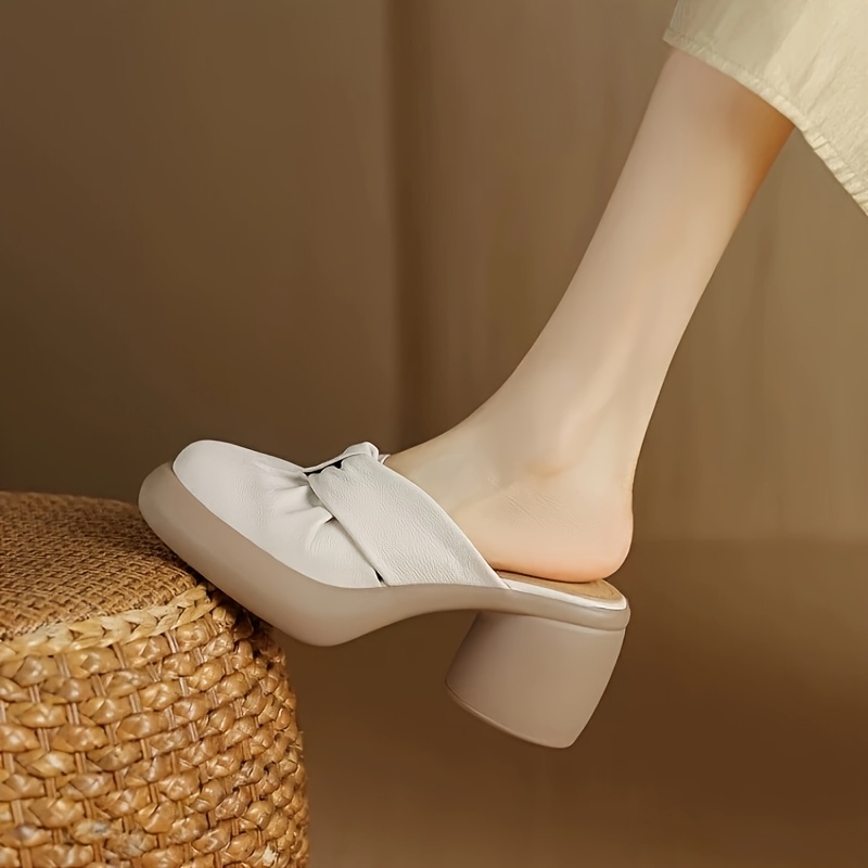 TEMU French Slippers Women's Summer Outdoor New Niche Thick Sole Closed-toe Half Slippers High Heel Casual Slides, Women Shoes