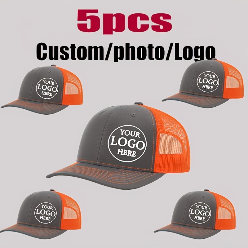 TEMU Lot de 5 Casquettes Trucker à Logo Personnalisable - Casquettes de Baseball en Respirante avec Fermeture Arrière Réglable, Idéales pour les