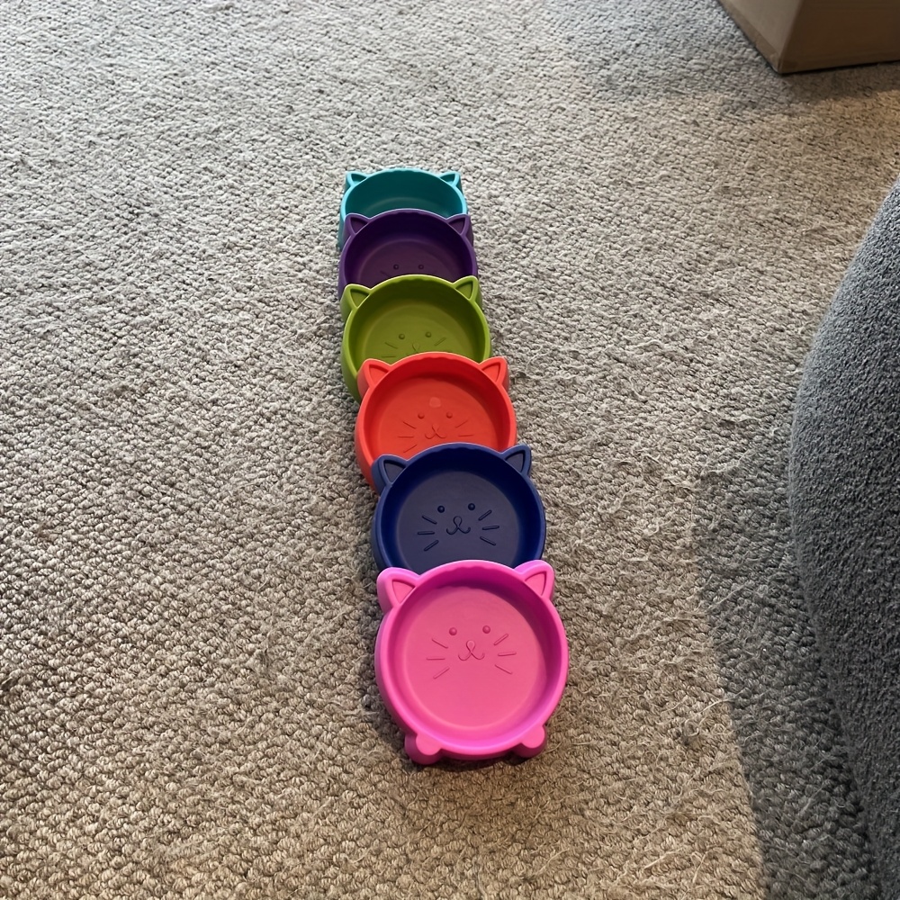 Image of 6pcs Colorful Cat Bowls - Durable Plastic, Easy-to-clean Small Pet Food & Water Dishes With Cat - Indoor/outdoor Cats & Puppy Birthday Parties, Assorted Color