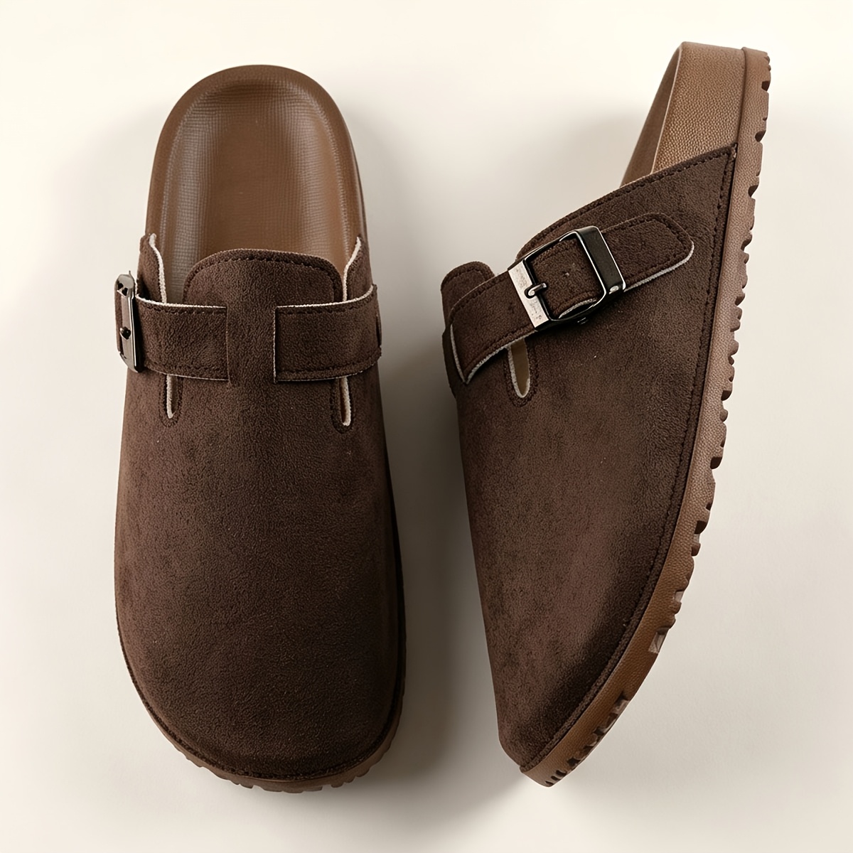 TEMU Men's Casual Mule Shoes, Large Size With Wide Toe Box And Spacious Interior, Adjustable Closure, Smooth Round Toe For Relaxed Silhouette,