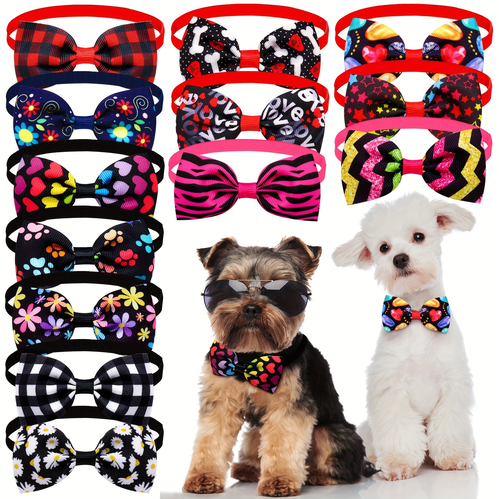 

10pcs Assorted Bow Ties - Adjustable, Graffiti Designs For - Polyester Grooming Accessories