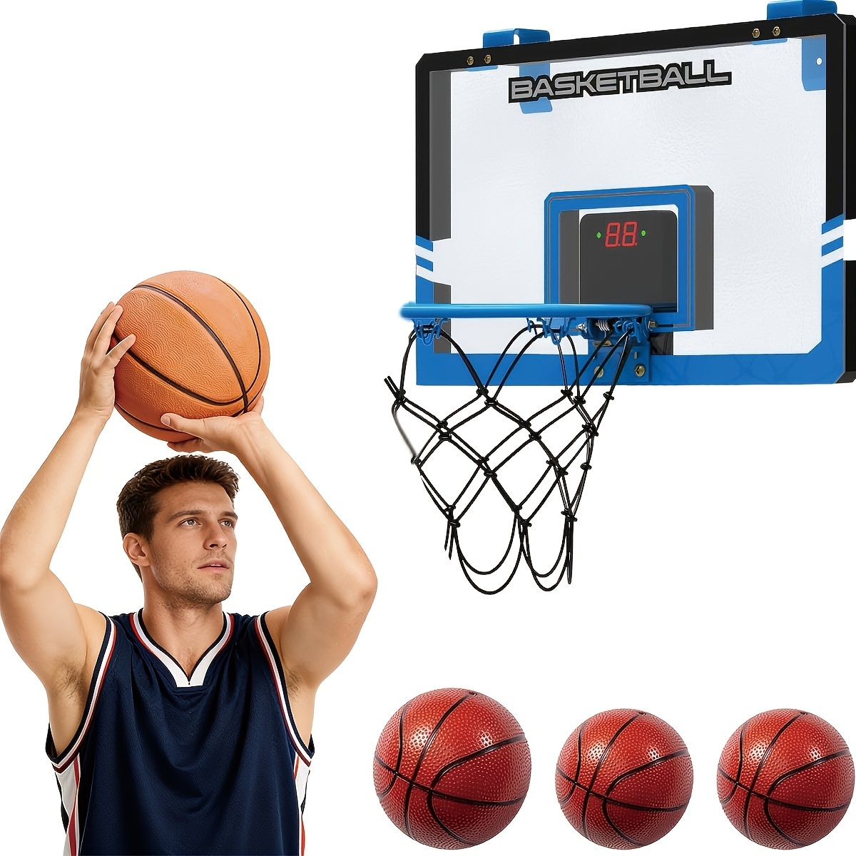 TEMU Indoor Basketball Hoop Measuring 17.7 Inches By 11.8 Inches, Featuring An Electronic Scoreboard, 4 Balls, Designed To The Door, Perfect For A
