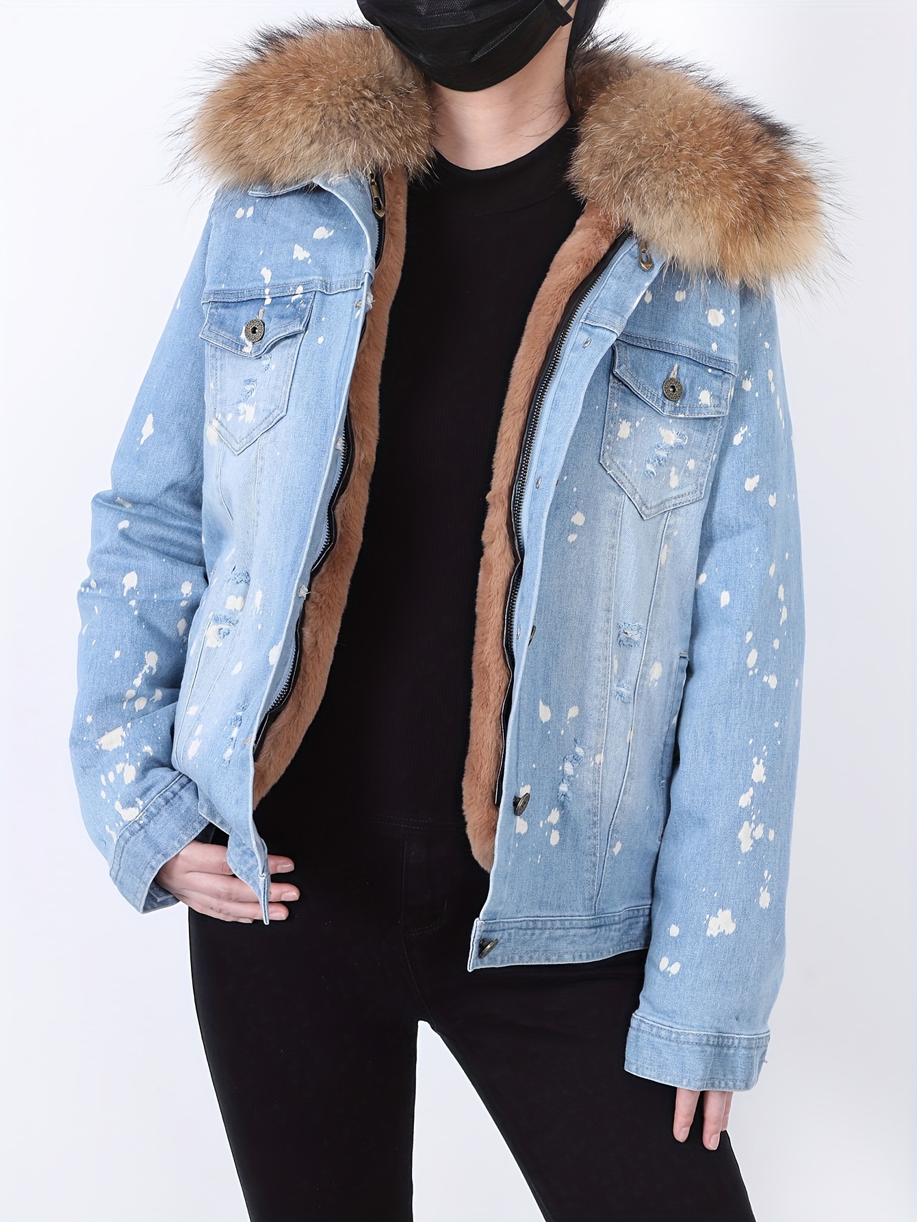 Jeans jacket fashion with fur inside