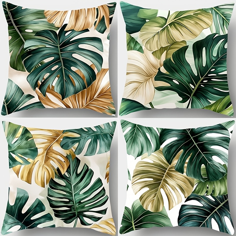 TEMU Ensemble de 4 housses de coussin feuilles de palmier vertes, confortables et accueillantes, attrayantes et fonctionnelles, mesurant 17.72 pouces