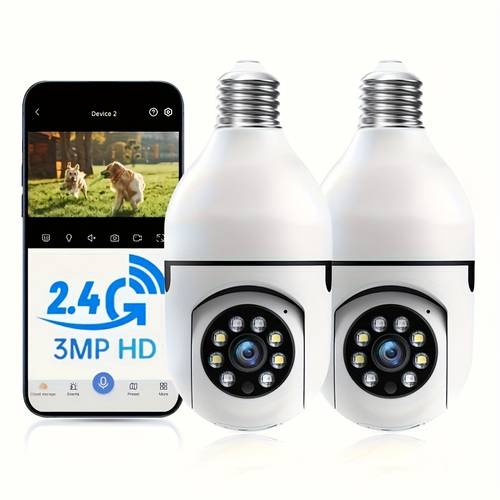 2pcs 3mp smart bulb security camera with night black and white night motion detection two way audio e27 textured wifi camera streaming and remote monitoring pet monitoring home bulb with ptz and tracking sensor for indoors courtyard and public areas